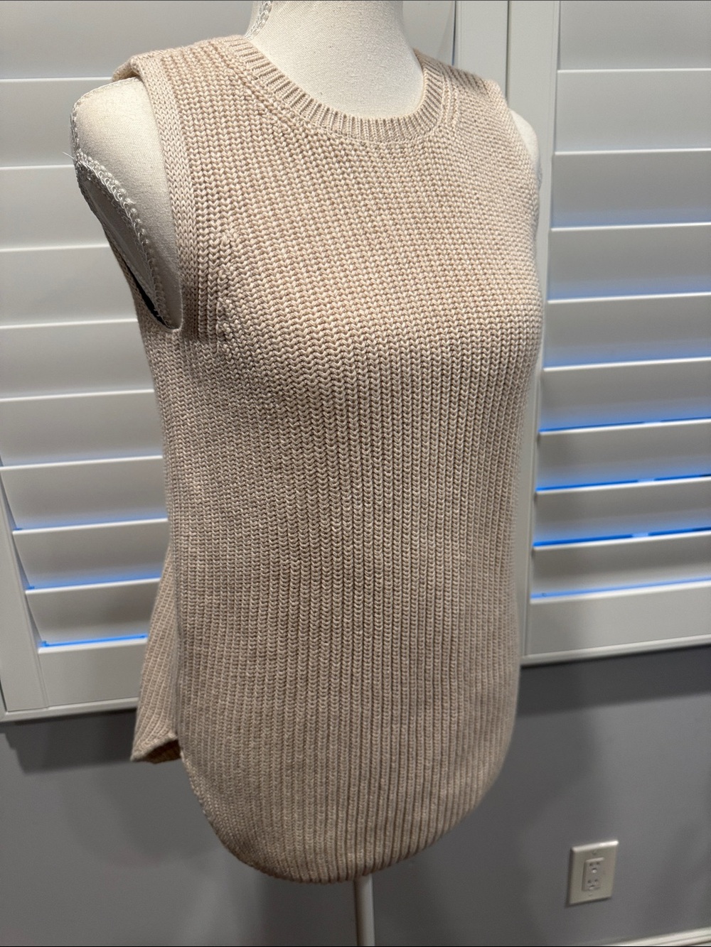 100% cotton Knit Tunic Sweater in Light Beige